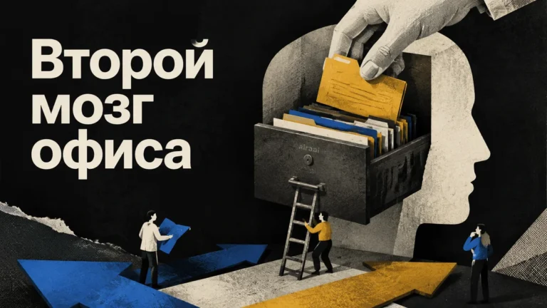 ИИ-помощник как светящийся осьминог помогает офису работать с задачами и документами